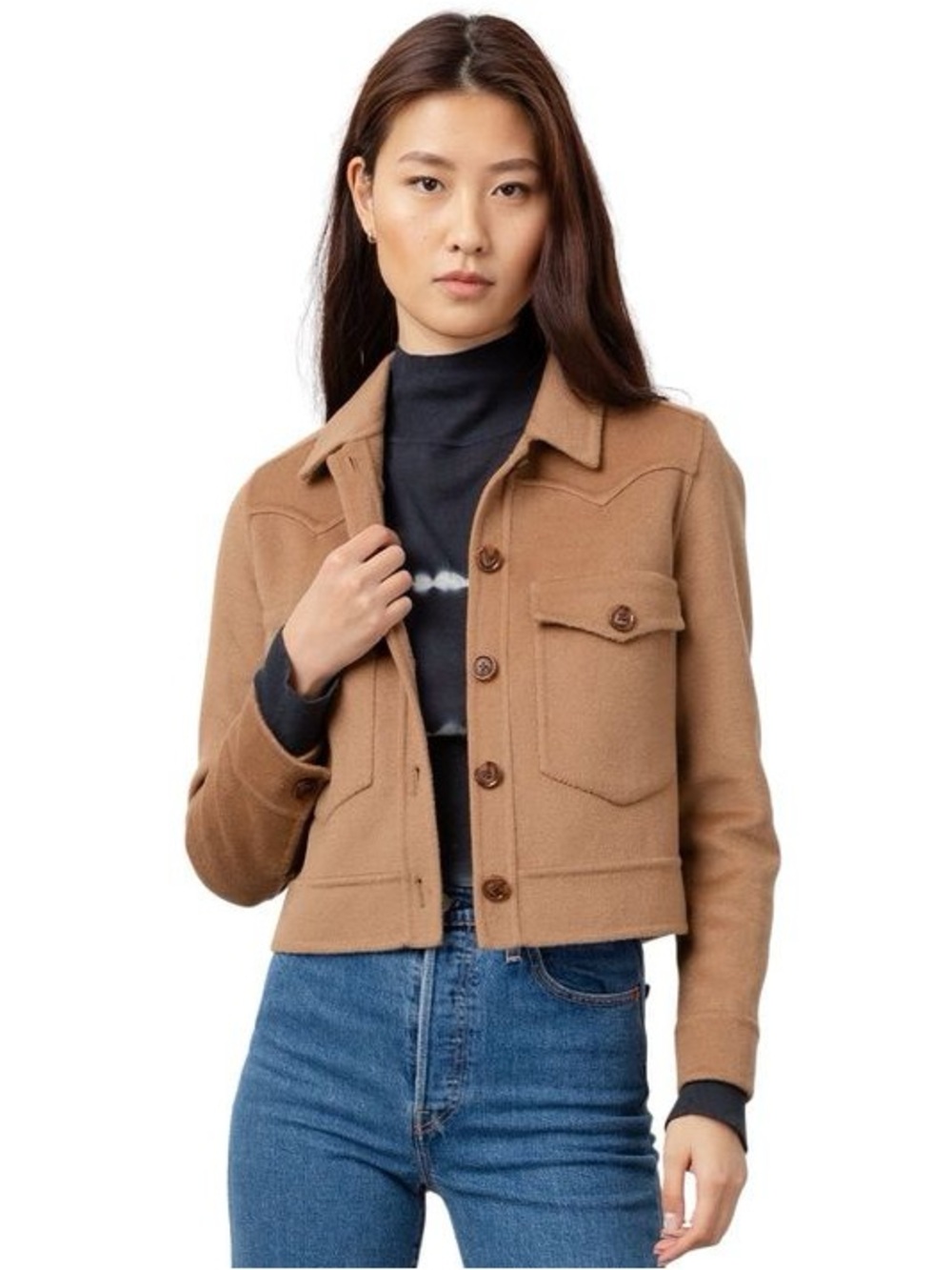 Rails Sz M Easton Camel Wool Blend Short Button Front Shacket